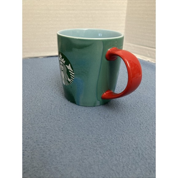 Starbucks Christmas 2024 Blue/Green 11 fl oz Mug w/Red Handle & Green Logo - Picture 6 of 10